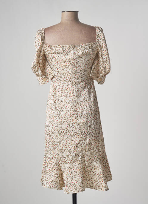 Robe mi-longue imprimé fleurs manches courtes beige CALIE femme