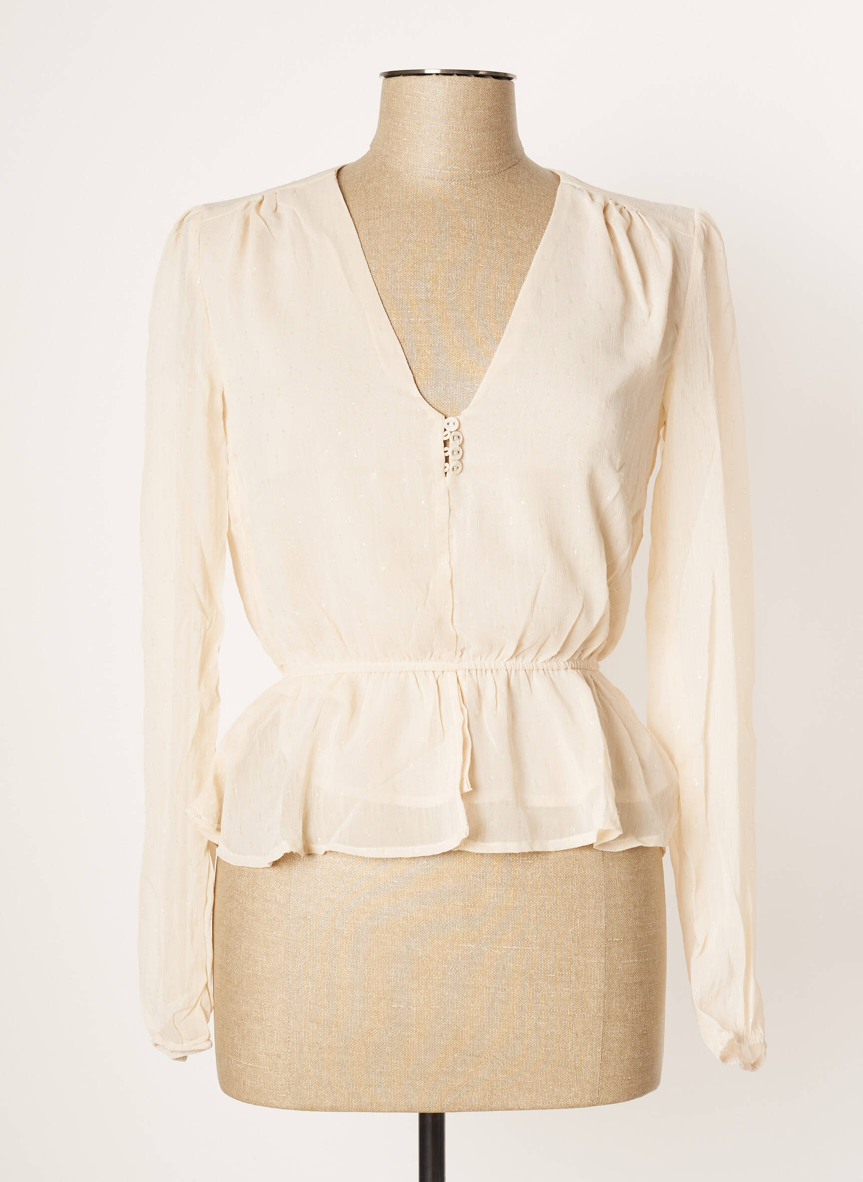 Blouse légère et transparente manches longues beige CALIE femme