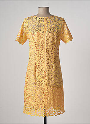 Robe mi-longue fermeture zippée au dos manches courtes jaune PAUL BRIAL femme