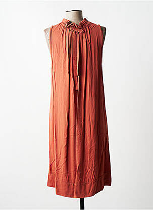 Robe mi-longue coupe fluide sans manche marron QUATTRO femme