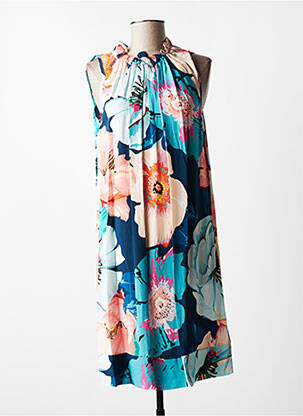 Robe mi-longue imprimé fleurs sans manche bleu QUATTRO femme