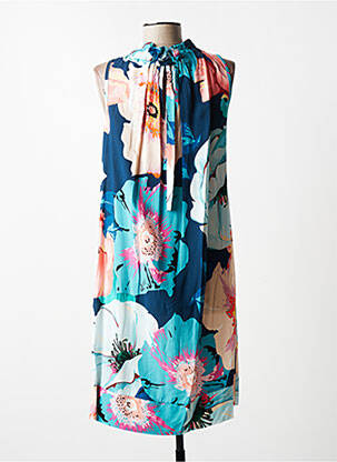 Robe mi-longue imprimé fleurs sans manche bleu QUATTRO femme