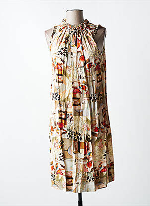 Robe mi-longue imprimé fantaisie sans manche beige QUATTRO femme