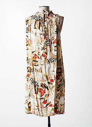 Robe mi-longue imprimé fantaisie sans manche beige QUATTRO femme