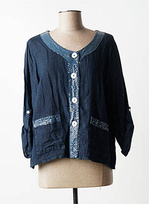 Chemisier tissage popeline manches longues bleu QUATTRO femme