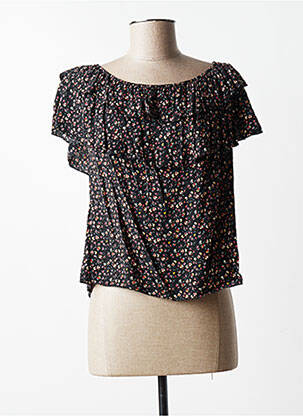 Blouse tissage popeline manches courtes noir QUATTRO femme