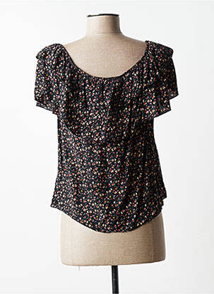 Blouse tissage popeline manches courtes noir QUATTRO femme