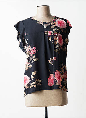 Top tissage crêpe manches courtes noir QUATTRO femme