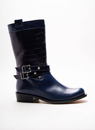 Bottes tissage satiné talon plat jusqu'à 3cm bleu REBECA SANVER femme