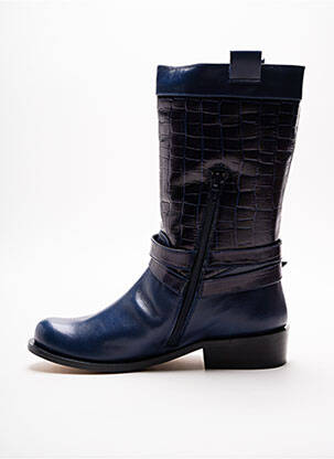 Bottes tissage satiné talon plat jusqu'à 3cm bleu REBECA SANVER femme