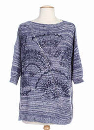 Pull tissage chiné manches 3/4 bleu KARTING femme