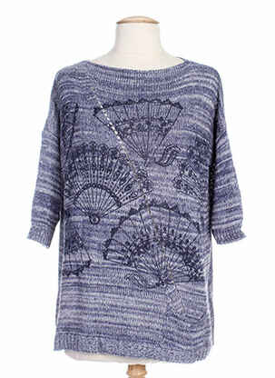 Pull finition bords-côtes manches 3/4 bleu KARTING femme