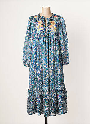 Robe mi-longue imprimé fantaisie manches longues bleu MOLLY BRACKEN femme