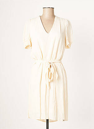 Robe mi-longue tissage crêpe manches courtes beige LPB femme
