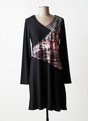 Robe mi-longue imprimé fantaisie manches longues noir SMASH! femme