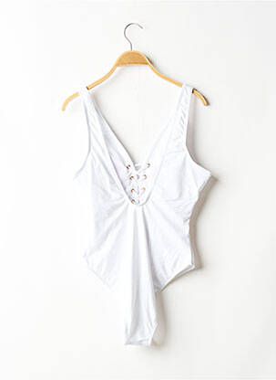 Maillot de bain 1 pièce effet matière satinée haut triangles blanc MOLLY BRACKEN femme