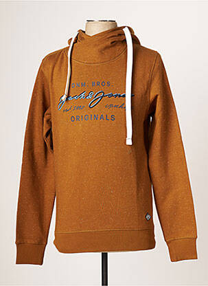Sweat-shirt à capuche broderie manches longues marron JACK & JONES homme