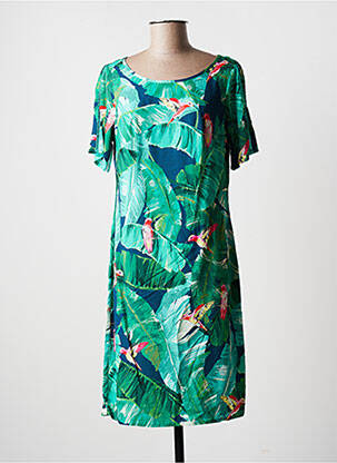 Robe mi-longue manches courtes manches courtes vert GEISHA femme