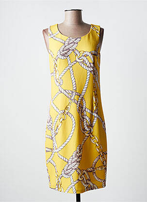 Robe mi-longue tissage crêpe manches courtes jaune K-DESIGN femme