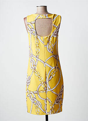 Robe mi-longue tissage crêpe manches courtes jaune K-DESIGN femme