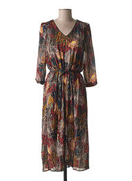 Robe mi-longue imprimé fleurs manches 3/4 marron JULIE GUERLANDE femme
