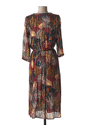 Robe mi-longue imprimé fleurs manches 3/4 marron JULIE GUERLANDE femme
