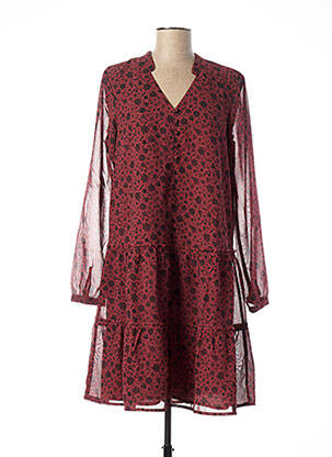 Robe mi-longue imprimé fleurs manches longues rouge MUSTANG femme