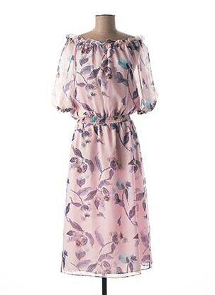 Robe mi-longue imprimé fleurs manches 3/4 rose MEXX femme