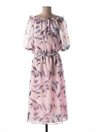 Robe mi-longue imprimé fleurs manches 3/4 rose MEXX femme
