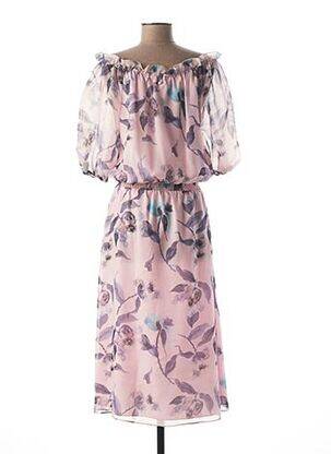 Robe mi-longue imprimé fleurs manches 3/4 rose MEXX femme