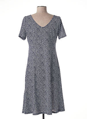 Robe mi-longue tissage crêpe manches courtes bleu MARBLE femme