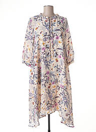 Robe mi-longue coupe fluide manches courtes beige BRUNO SAINT HILAIRE femme