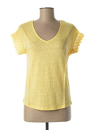T-shirt col v manches courtes jaune JULIE GUERLANDE femme