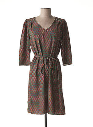 Robe mi-longue manches 3/4 manches 3/4 marron C'EST BEAU LA VIE femme