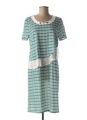 Robe mi-longue imprimé fantaisie manches courtes vert DIANE LAURY femme
