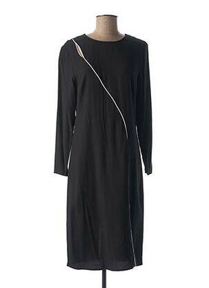 Robe mi-longue tissage crêpe manches longues noir MEXX femme