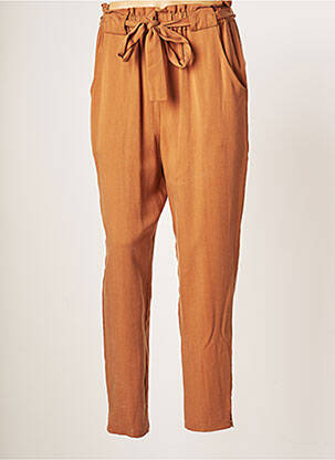Pantalon droit tissage popeline taille haute marron C'EST BEAU LA VIE femme