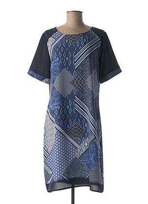 Robe mi-longue imprimé fantaisie manches courtes bleu DIANE LAURY femme