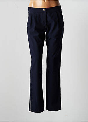 Pantalon droit fermeture zippée sous rabat boutonné taille basse bleu JULIE GUERLANDE femme