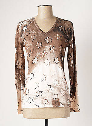 Pull coupe cintrée manches longues marron MARBLE femme