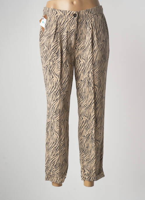 Pantalon droit fermeture zippée sous rabat boutonné taille normale marron LCDN femme