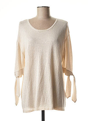 Pull coupe droite manches 3/4 beige BRUNO SAINT HILAIRE femme