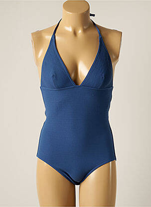 Maillot de bain 1 pièce effet matière satinée haut triangles bleu IODUS femme
