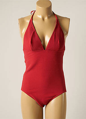 Maillot de bain 1 pièce effet matière satinée haut triangles rouge IODUS femme
