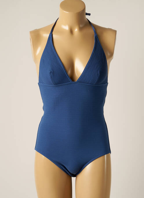 Maillot de bain 1 pièce effet matière satinée haut triangles bleu IODUS femme