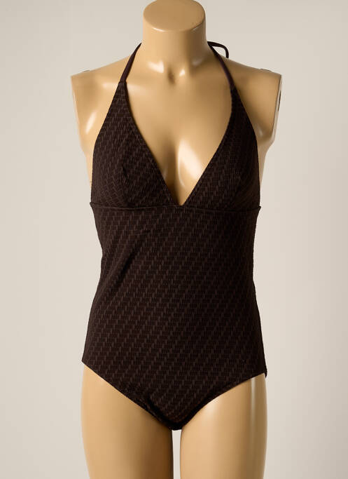 Maillot de bain 1 pièce stretch haut triangles marron IODUS femme