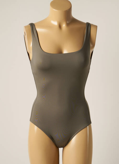 Maillot de bain 1 pièce effet matière satinée vert IODUS femme