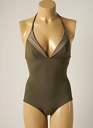 Maillot de bain 1 pièce stretch haut triangles vert IODUS femme