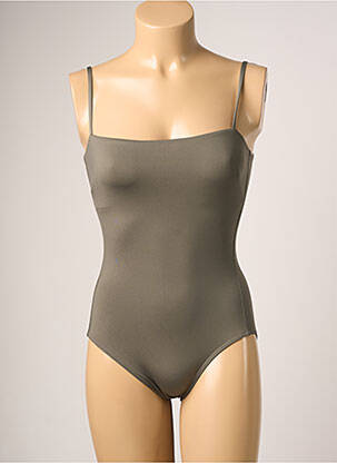 Maillot de bain 1 pièce effet matière satinée vert IODUS femme