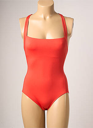 Maillot de bain 1 pièce effet matière satinée haut soutien-gorge balconnet orange IODUS femme